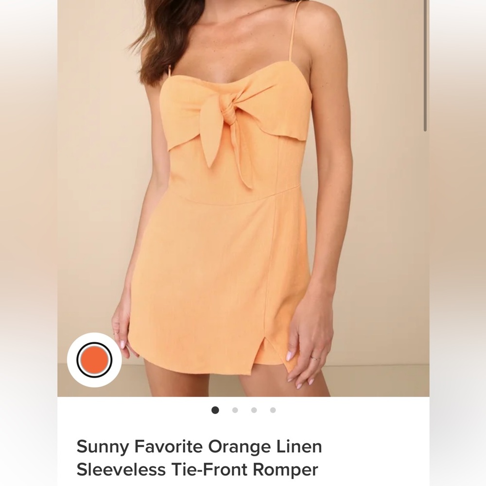 Lulus Orange Linen Sleeveless Tie-Front Romper
